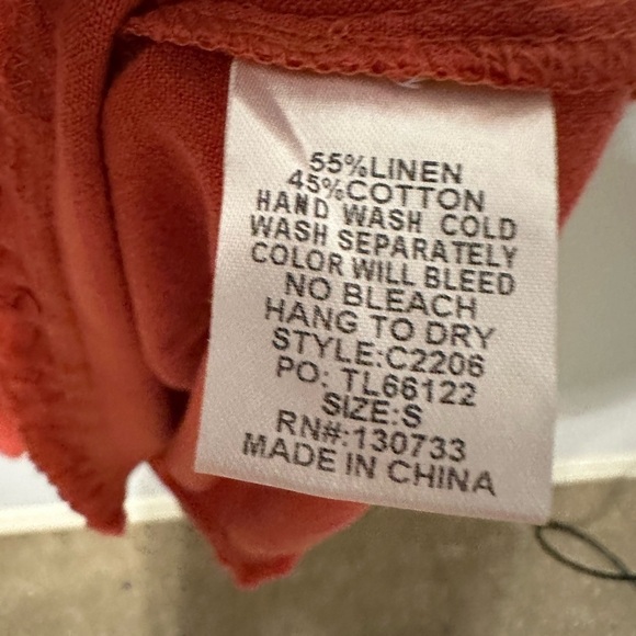 Umgee Brick Linen Long Puff Sleeve Cinched Waist Ruffle Hem Dress Size Small - Picture 9 of 10